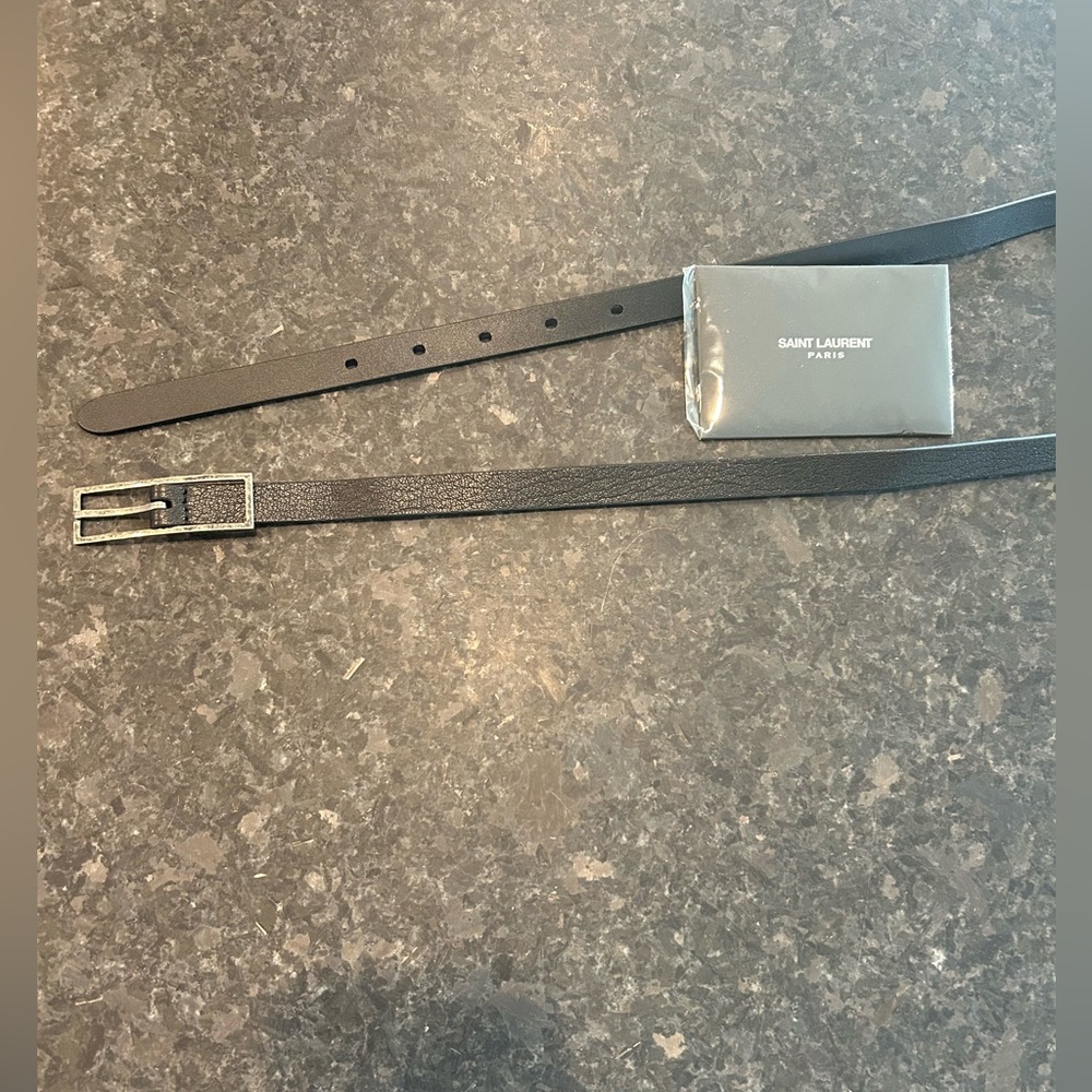 New YSL skinny belt. Ruthenium silver hardware. Black leather. Size 100.